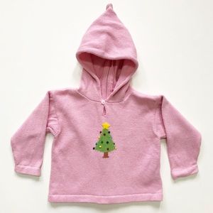 Clavce Girls Pink Christmas Tree Sweater with Hood and Zip Up Back EUC 24 Mos
